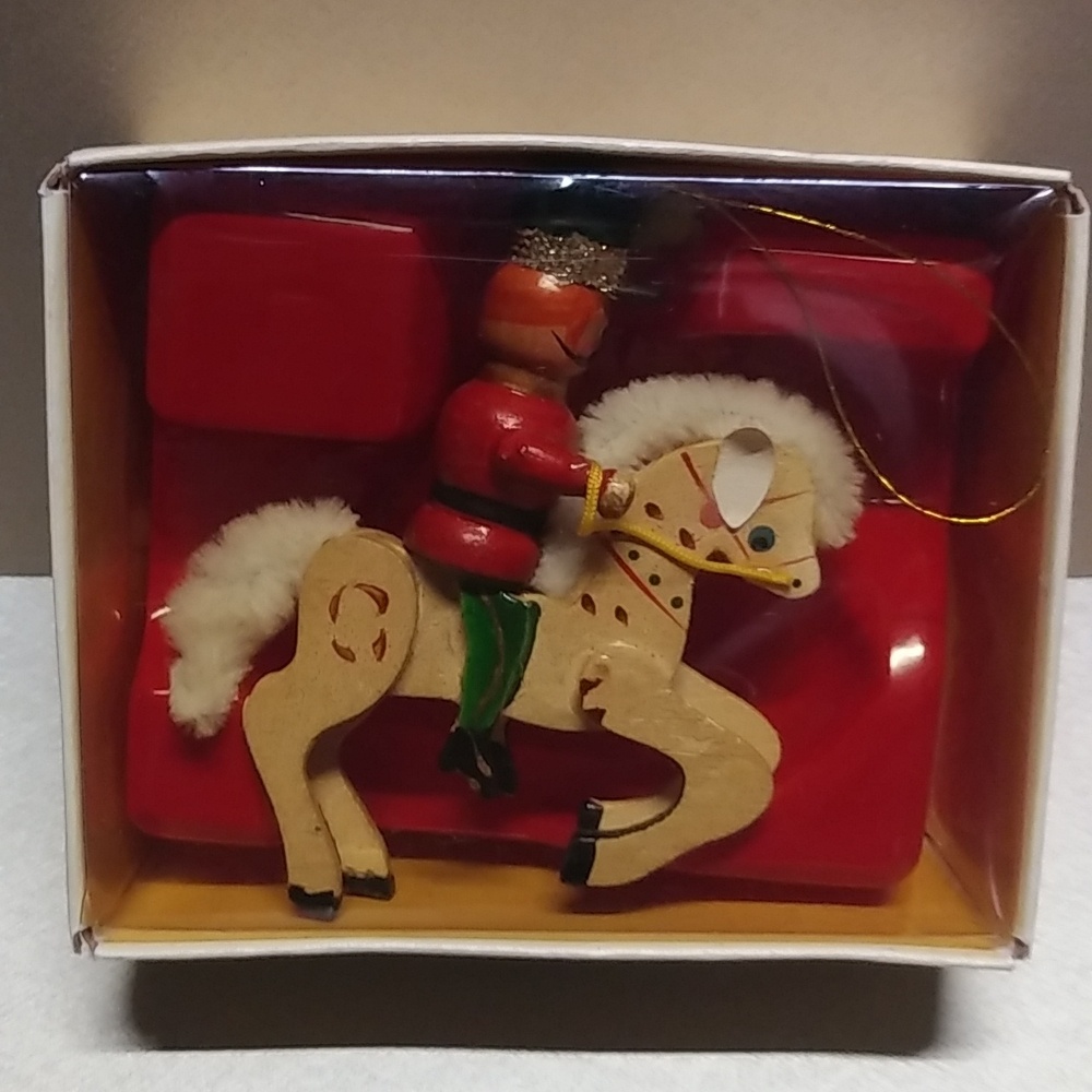 Vintage Russ Country Antique Ornament Wooden Soldier On Horse